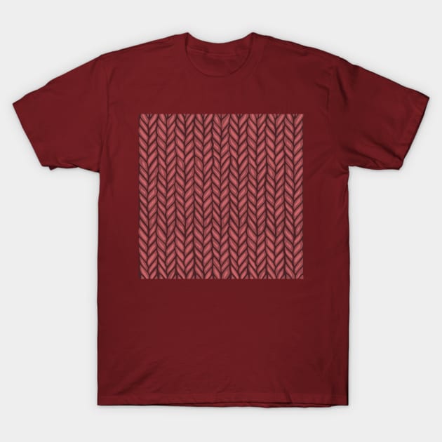 Deep Red Winter Knit Pattern Drawing T-Shirt by Slightly Unhinged